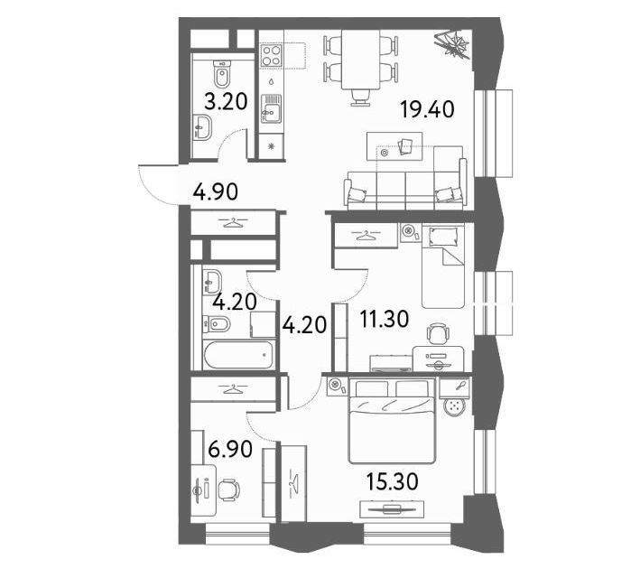 Продаётся 2-комнатная квартира, 69.4 м²