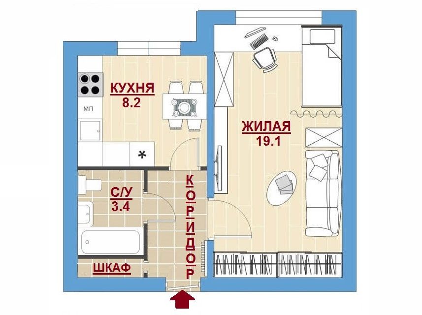 Продаётся 1-комнатная квартира, 36 м²