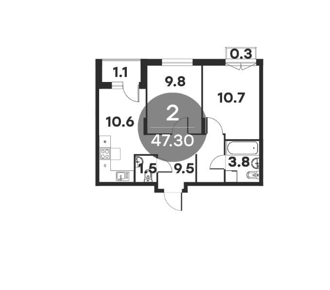 Продаётся 2-комнатная квартира, 47.3 м²