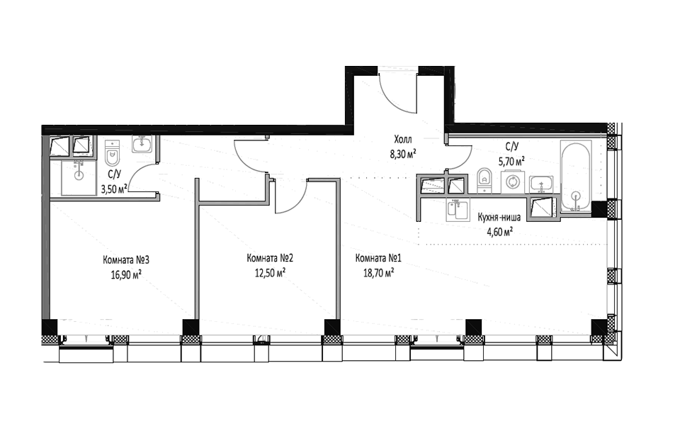 Продаётся 2-комнатная квартира, 70.2 м²