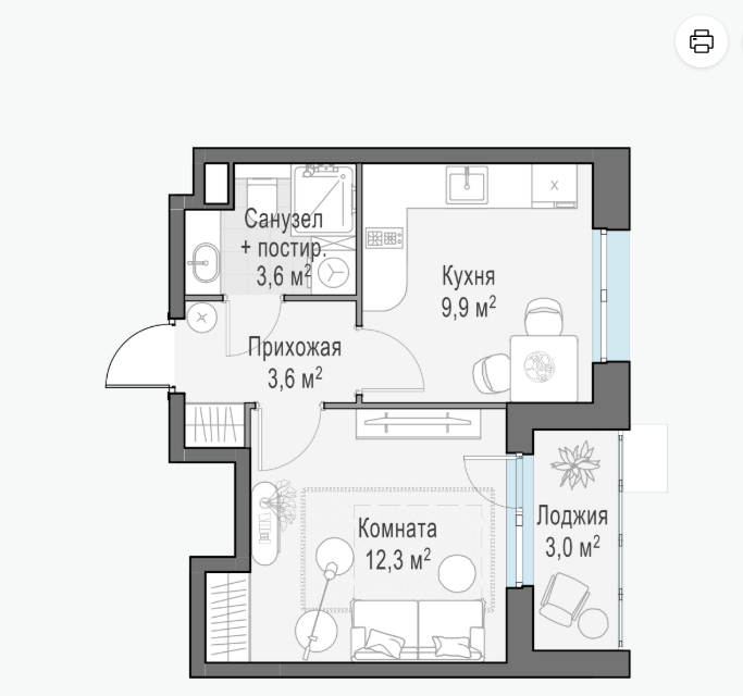 Продаётся 1-комнатная квартира, 30.9 м²