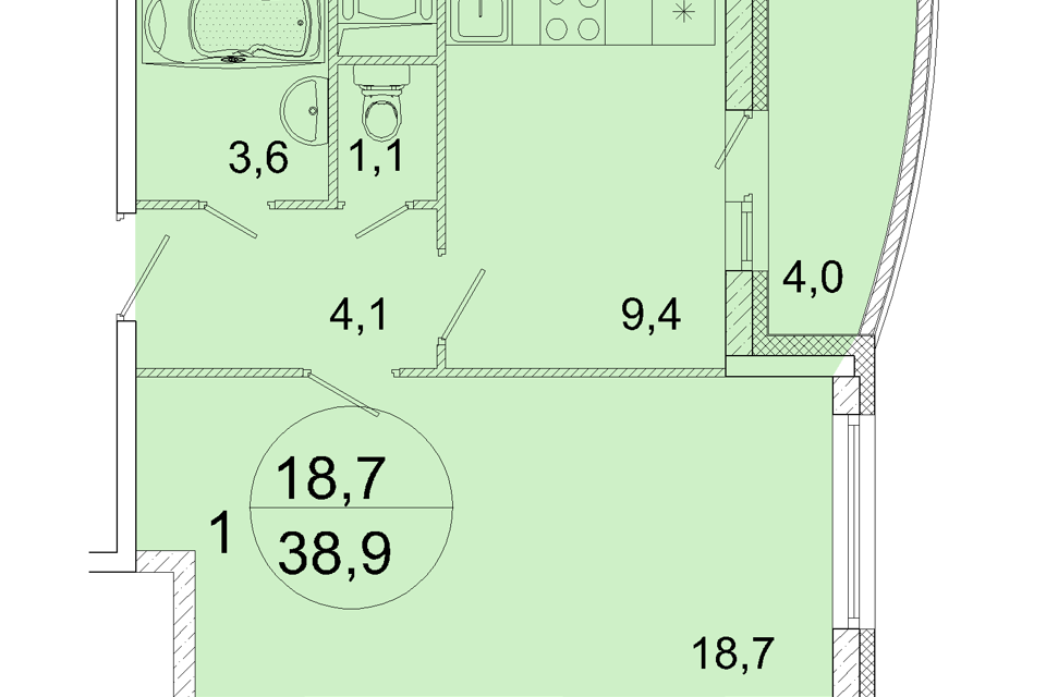 Продаётся 1-комнатная квартира, 39.3 м²