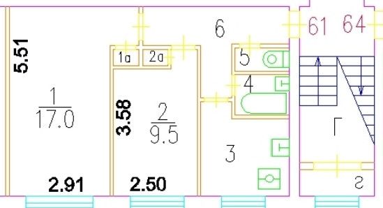 Продаётся 2-комнатная квартира, 42.6 м²