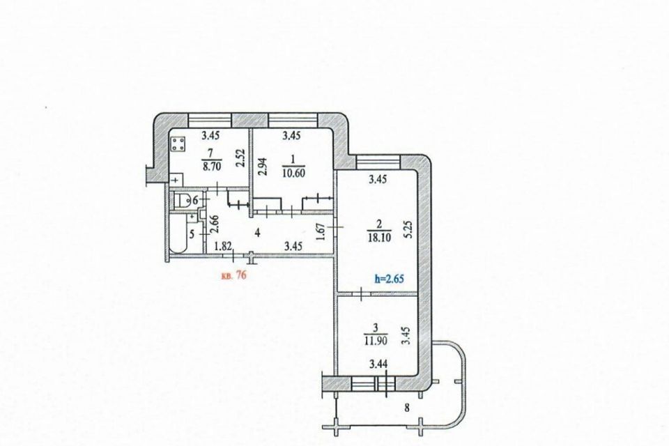 Продаётся 3-комнатная квартира, 71.8 м²
