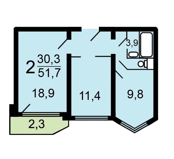 Продаётся 2-комнатная квартира, 51.2 м²