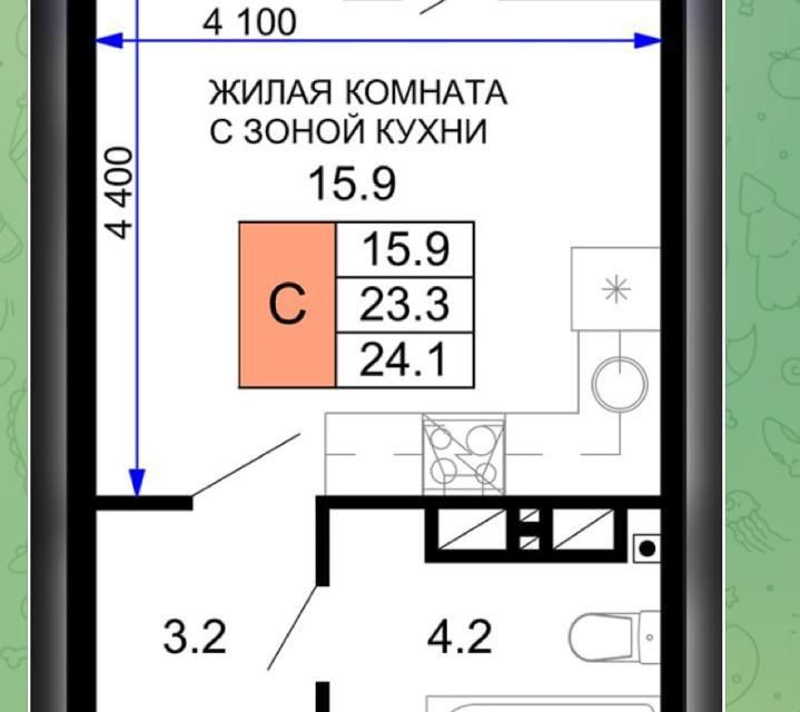 Продаётся 1-комнатная квартира, 28 м²