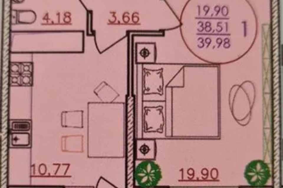 Продаётся 1-комнатная квартира, 39 м²