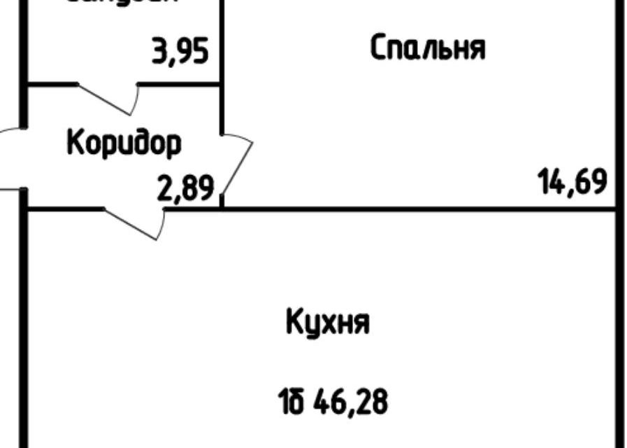 Продаётся 1-комнатная квартира, 46.28 м²