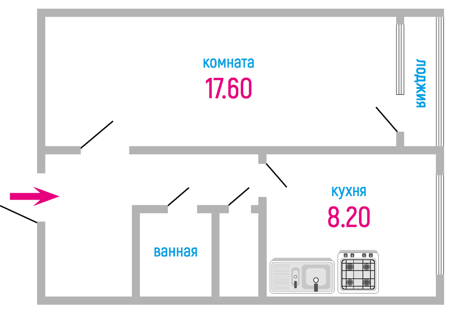 Продаётся 1-комнатная квартира, 37.8 м²