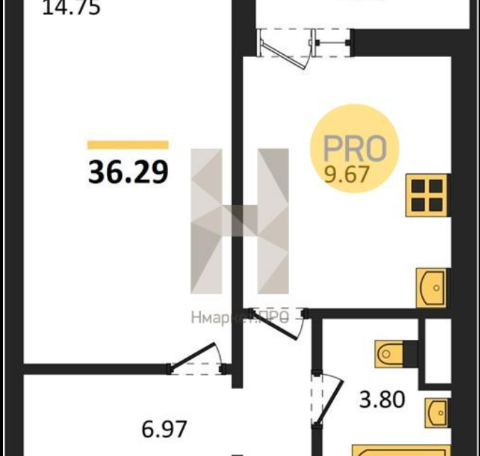 Продаётся 1-комнатная квартира, 36.29 м²