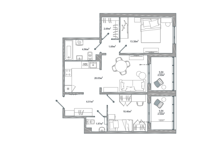 Продаётся 2-комнатная квартира, 61 м²