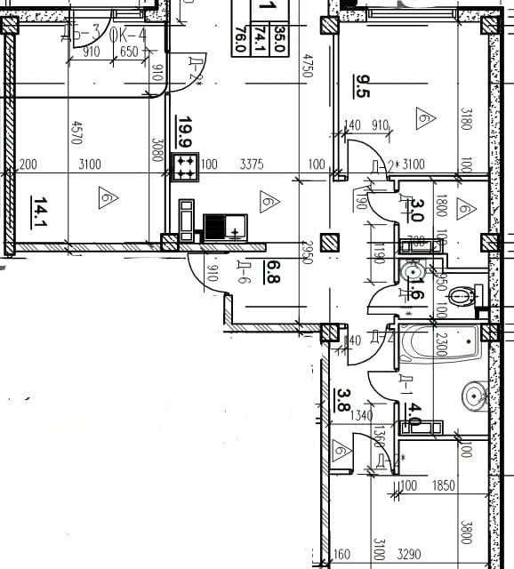 Продаётся 3-комнатная квартира, 74.9 м²