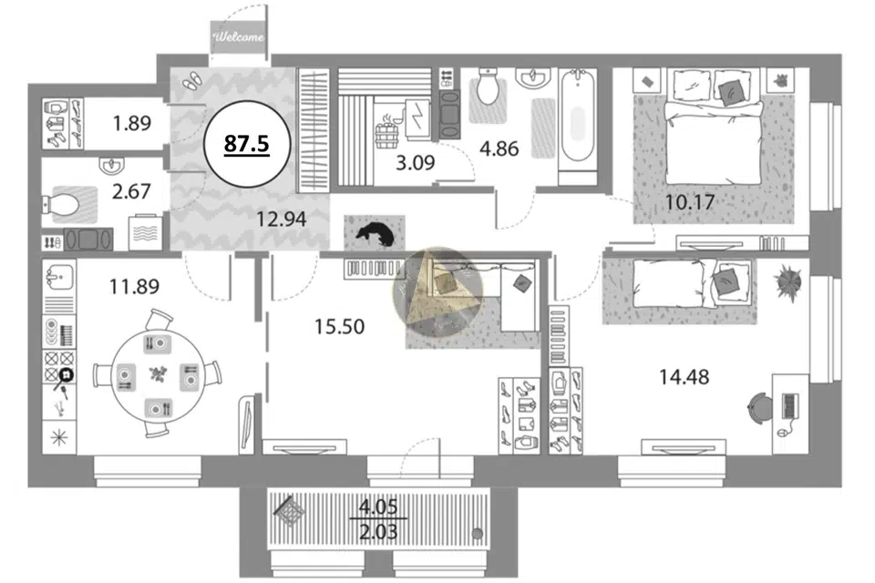 Продаётся 3-комнатная квартира, 87.5 м²