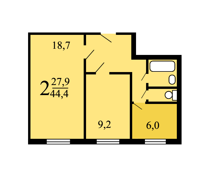Продаётся 2-комнатная квартира, 44.4 м²