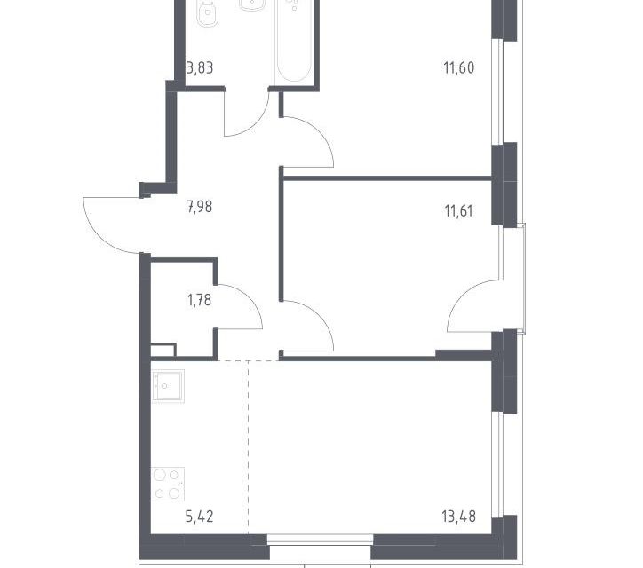 Продаётся 2-комнатная квартира, 55.7 м²