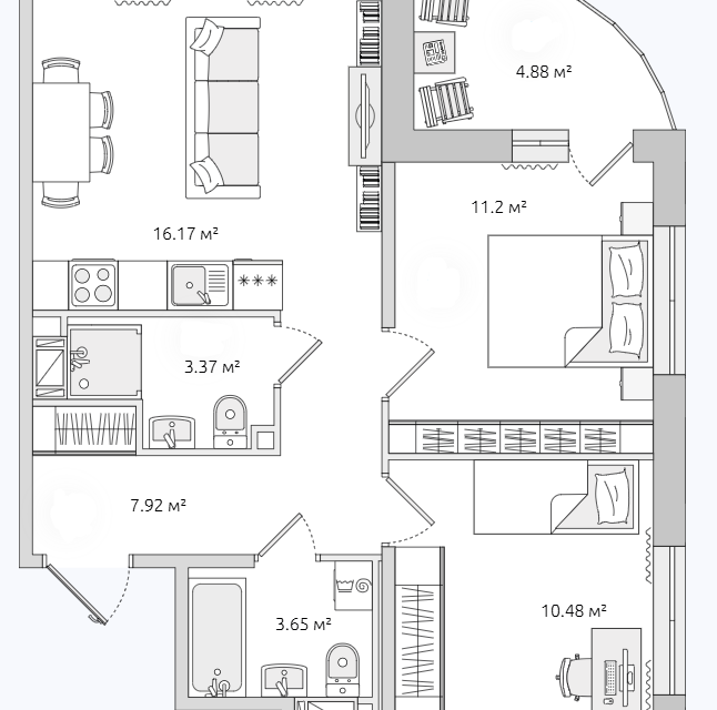 Продаётся 2-комнатная квартира, 51.7 м²