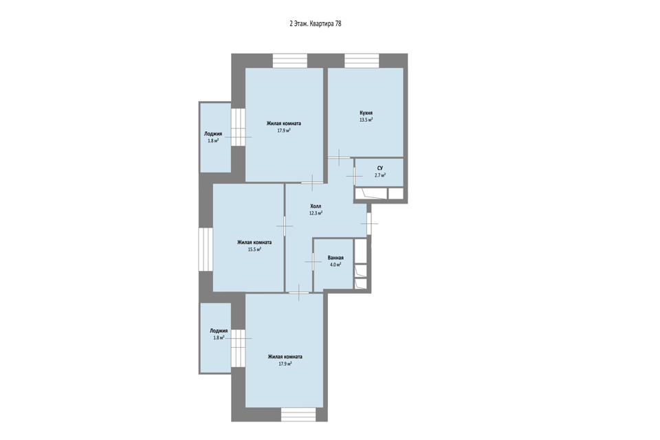 Продаётся 3-комнатная квартира, 83.8 м²