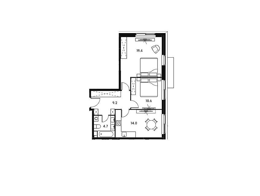 Продаётся 2-комнатная квартира, 57.9 м²