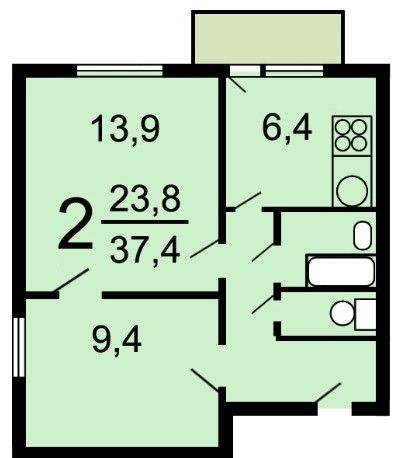 Продаётся 2-комнатная квартира, 38.5 м²