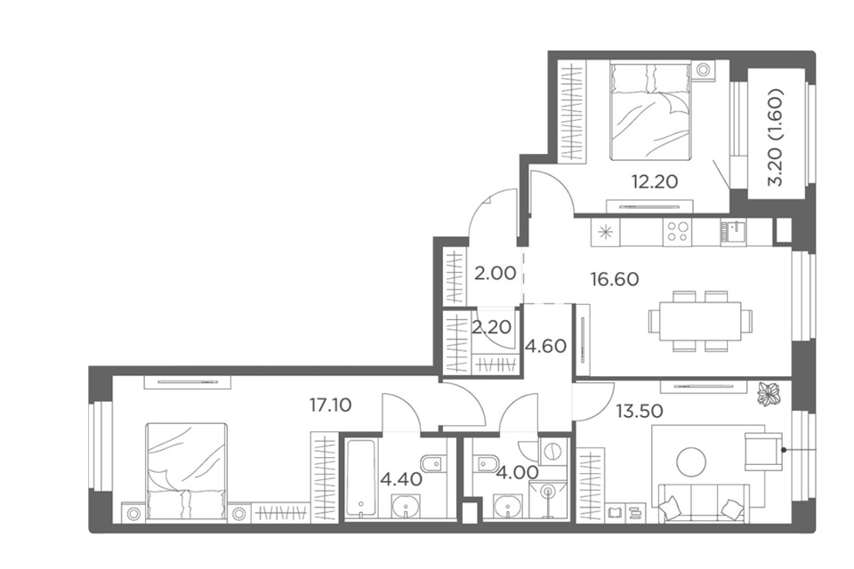 Продаётся 3-комнатная квартира, 78.2 м²