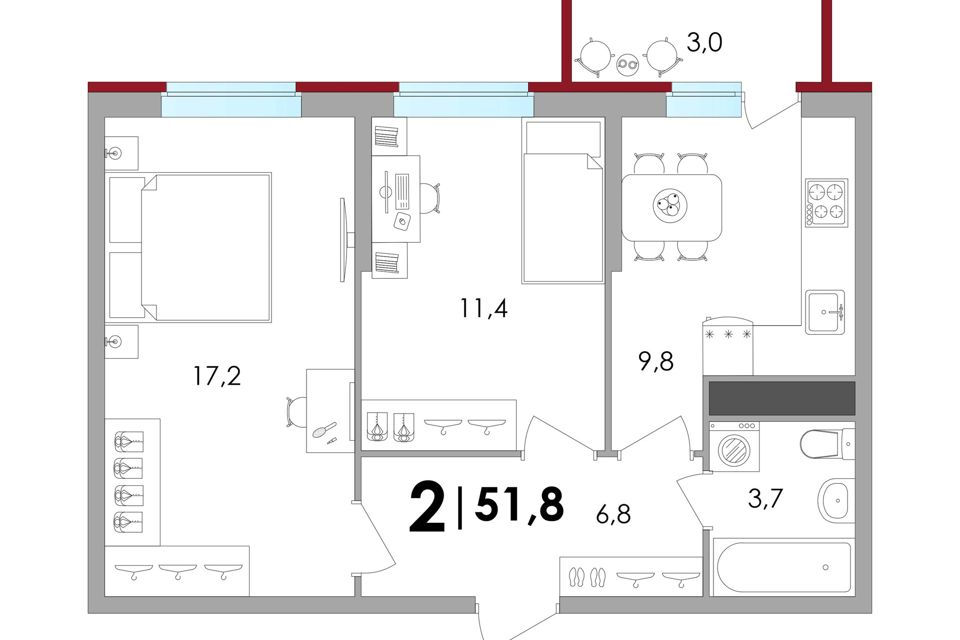 Продаётся 2-комнатная квартира, 65 м²
