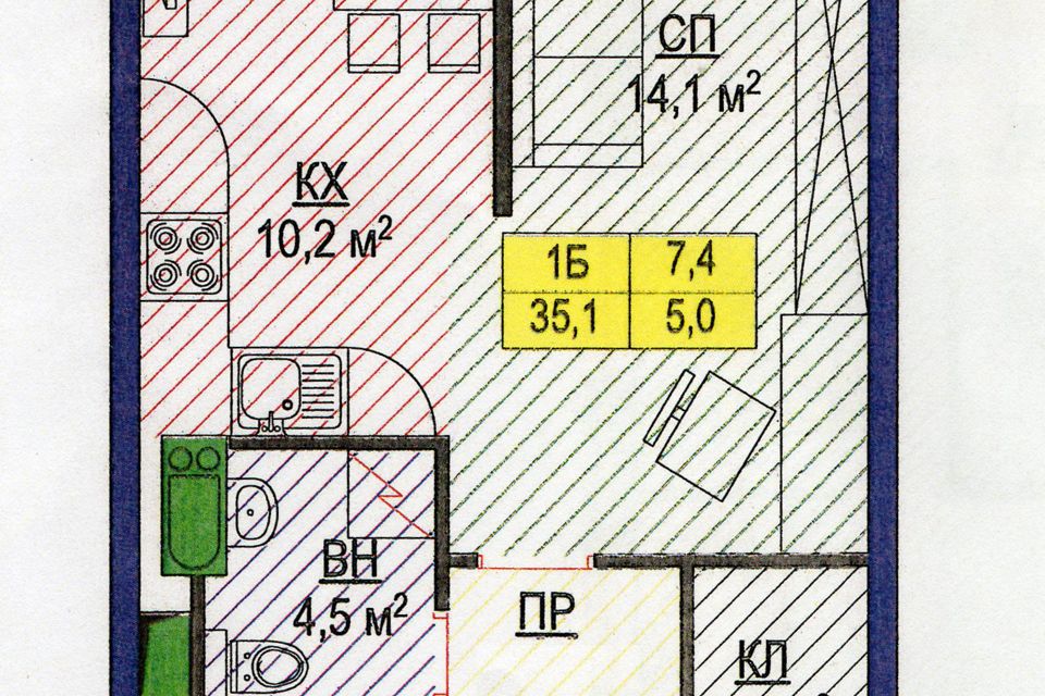 Продаётся 1-комнатная квартира, 35 м²