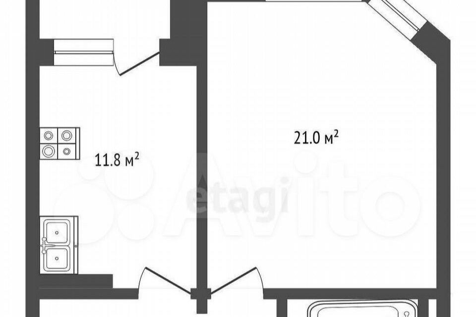 Продаётся 1-комнатная квартира, 44.2 м²