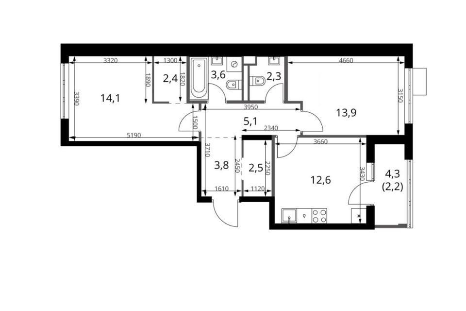 Продаётся 2-комнатная квартира, 62.5 м²