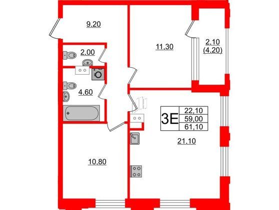 Продаётся 2-комнатная квартира, 61 м²