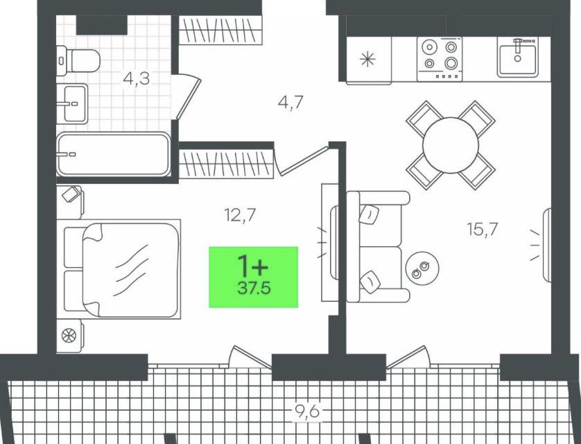 Продаётся 1-комнатная квартира, 47.1 м²