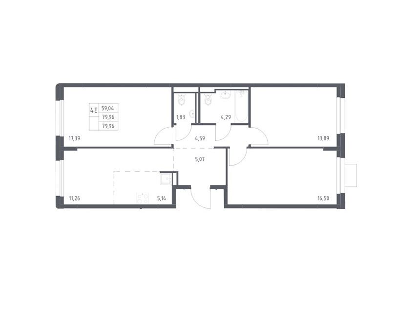 Продаётся 3-комнатная квартира, 79.96 м²