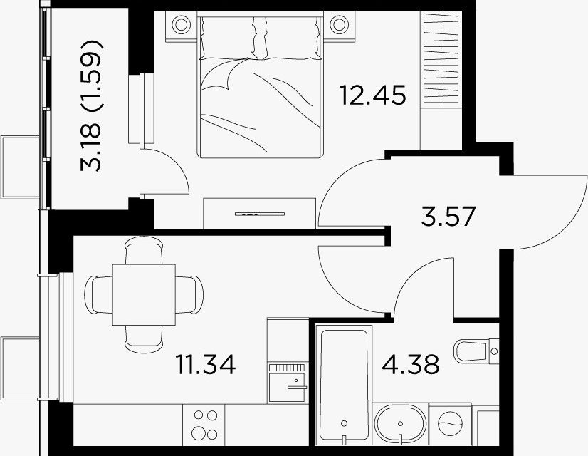 Продаётся 1-комнатная квартира, 33.3 м²