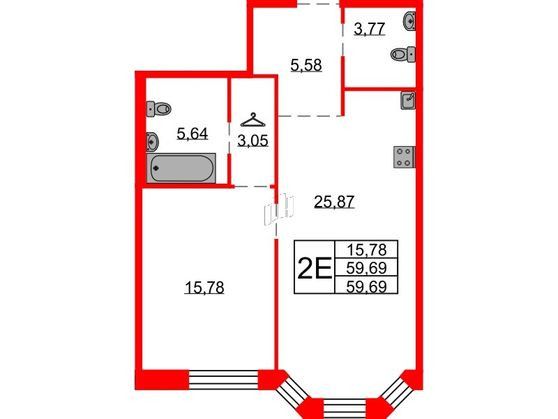 Продаётся 1-комнатная квартира, 59 м²