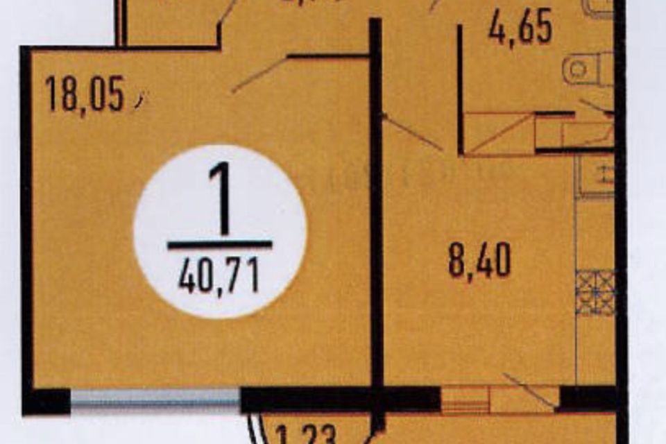 Продаётся 1-комнатная квартира, 40.9 м²