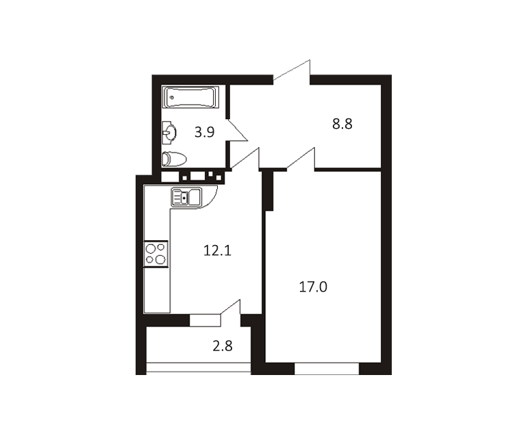 Продаётся 1-комнатная квартира, 44.6 м²