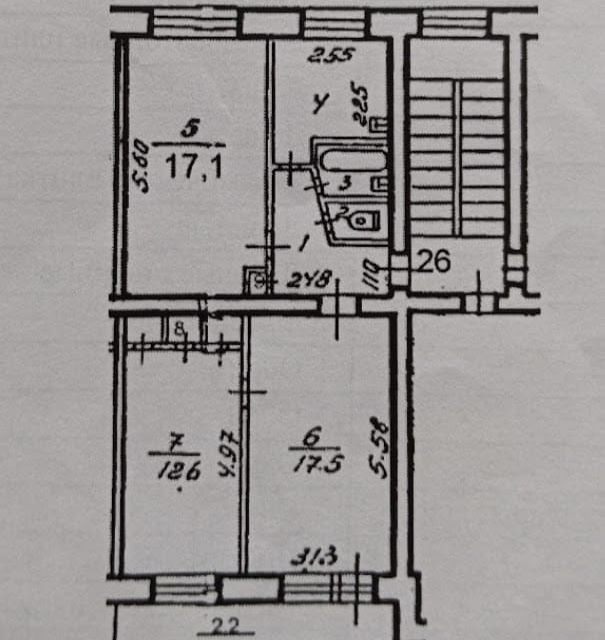 Продаётся 3-комнатная квартира, 62.4 м²