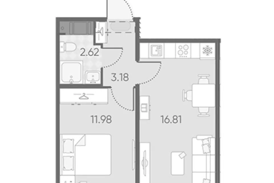 Продаётся 1-комнатная квартира, 34.5 м²