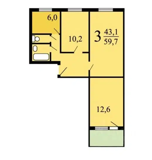 Продаётся 3-комнатная квартира, 58.5 м²