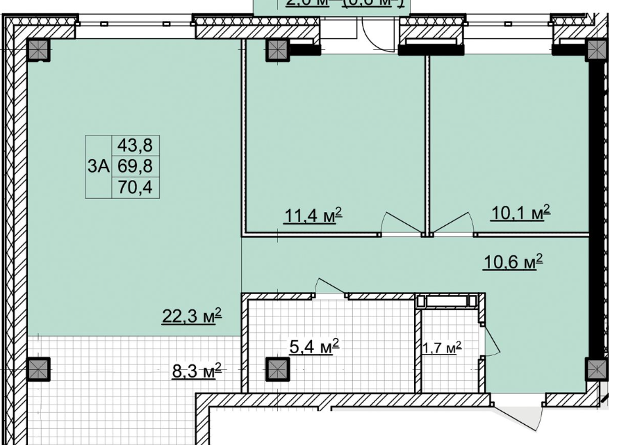 Продаётся 3-комнатная квартира, 70.4 м²