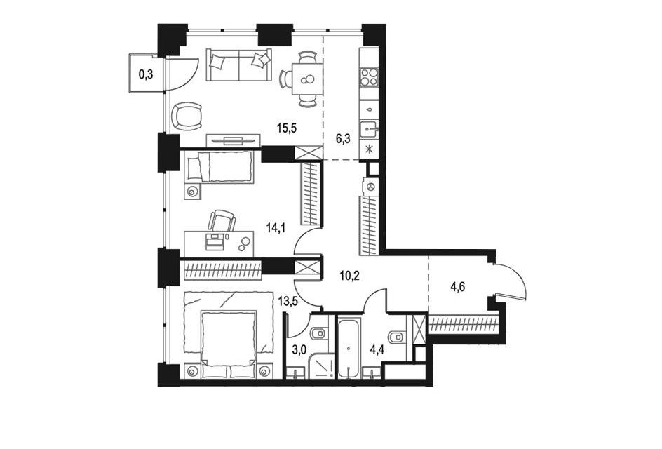 Продаётся 2-комнатная квартира, 71.9 м²