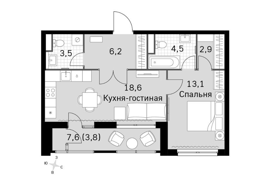 Продаётся 2-комнатная квартира, 50.8 м²