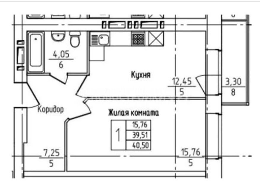 Продаётся 1-комнатная квартира, 41 м²