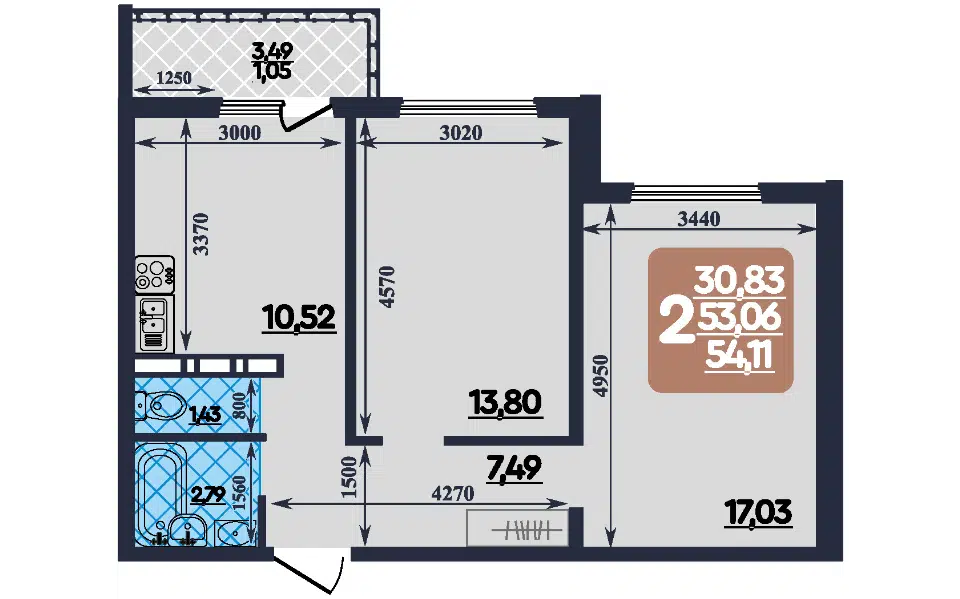 Продаётся 2-комнатная квартира, 54 м²