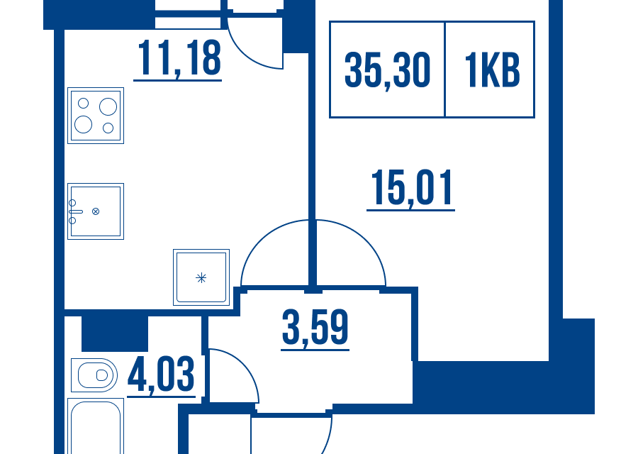 Продаётся 1-комнатная квартира, 35.3 м²