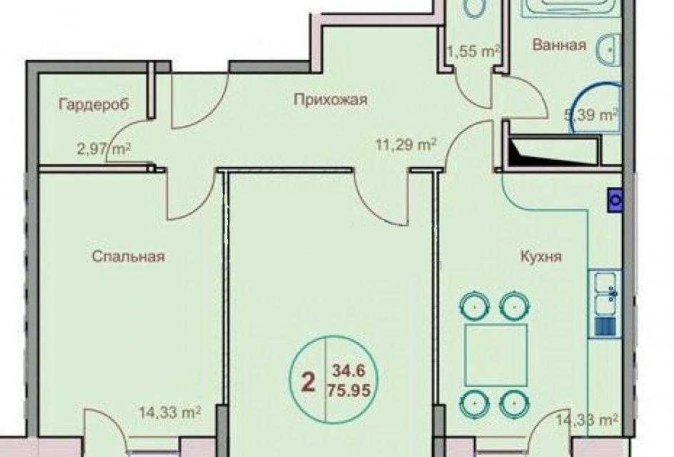 Продаётся 2-комнатная квартира, 75 м²