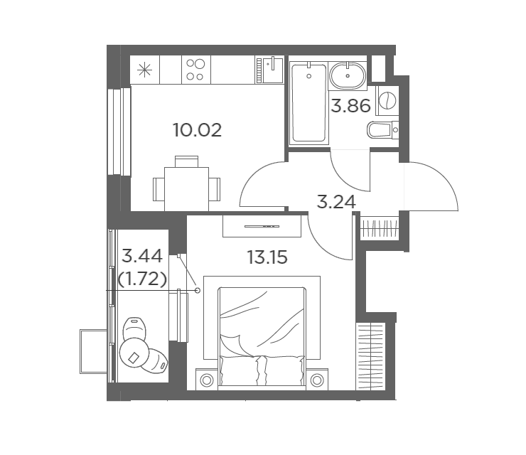 Продаётся 1-комнатная квартира, 31.99 м²