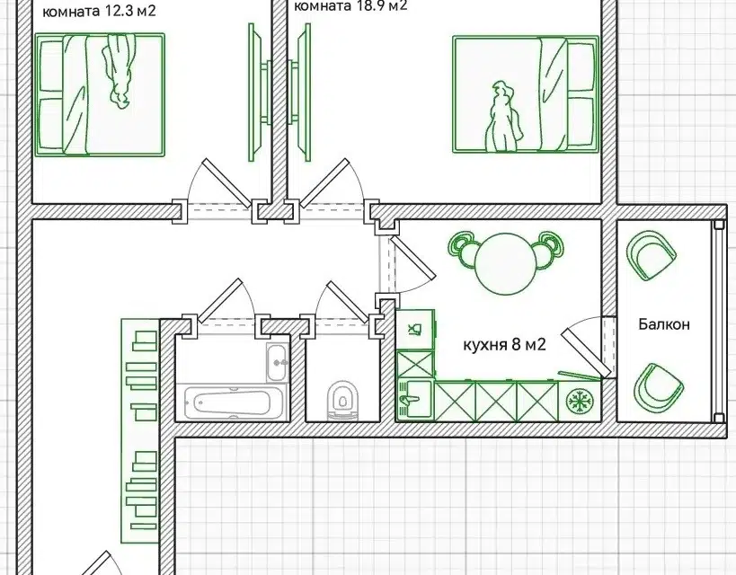 Продаётся 2-комнатная квартира, 54.1 м²