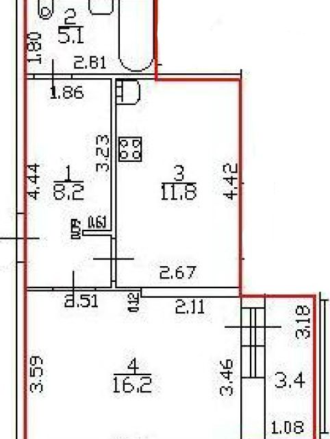 Продаётся 1-комнатная квартира, 41.3 м²