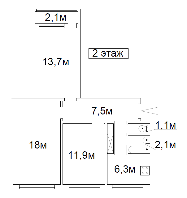 Продаётся 3-комнатная квартира, 60.9 м²