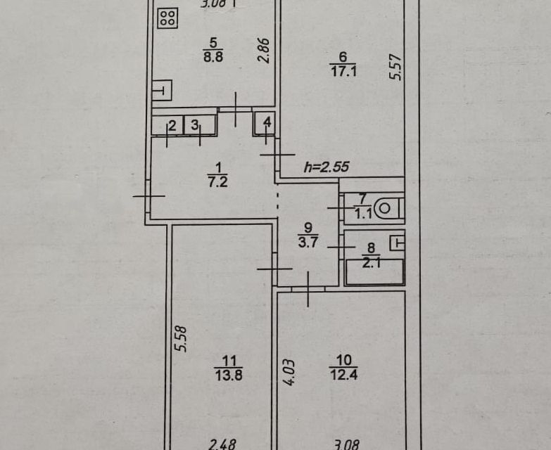 Продаётся 3-комнатная квартира, 70.1 м²